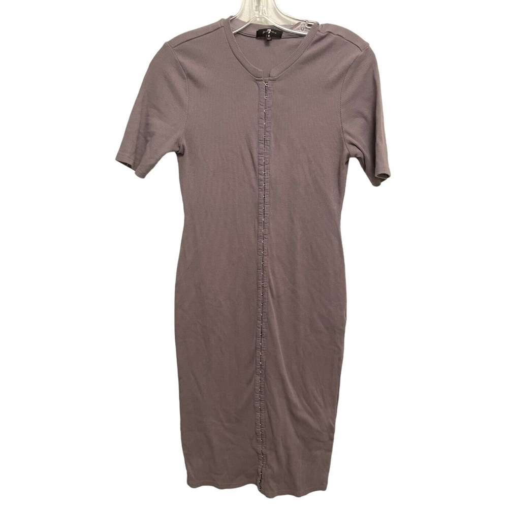 7 for All Mankind Womens Midi Dress Medium Gray Ribbed Hook & Eye Closure Grunge